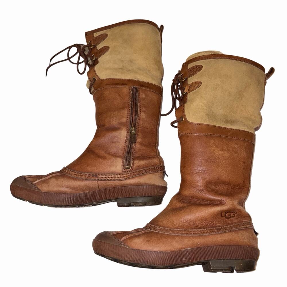 UGG Australia Belcloud Sheepskin WaterProof Utility Duck Boots Cognac Women's 8